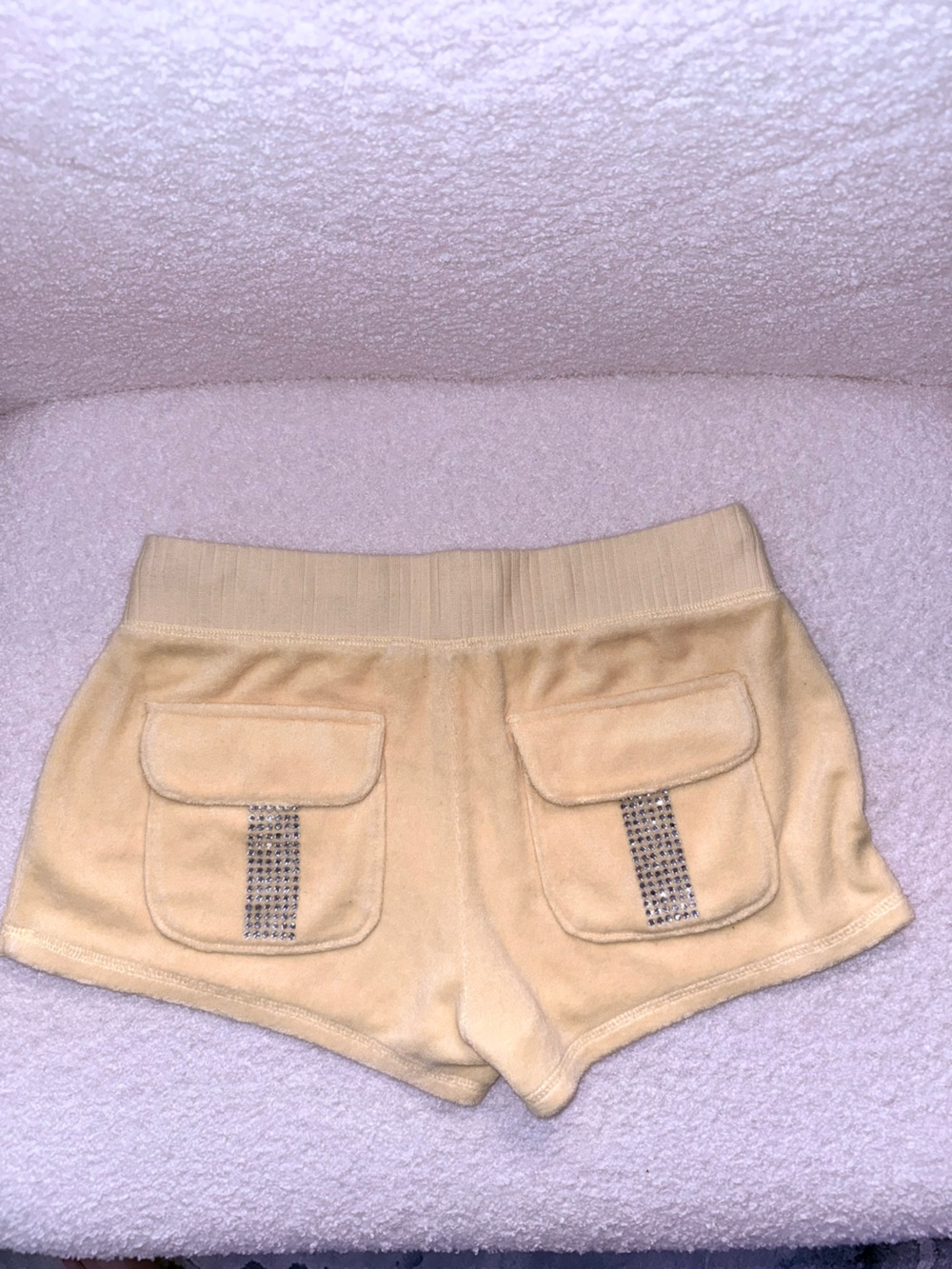 Victorias Secret Plush and lush Terry cloth bling shorts pockets S yellow Y2K